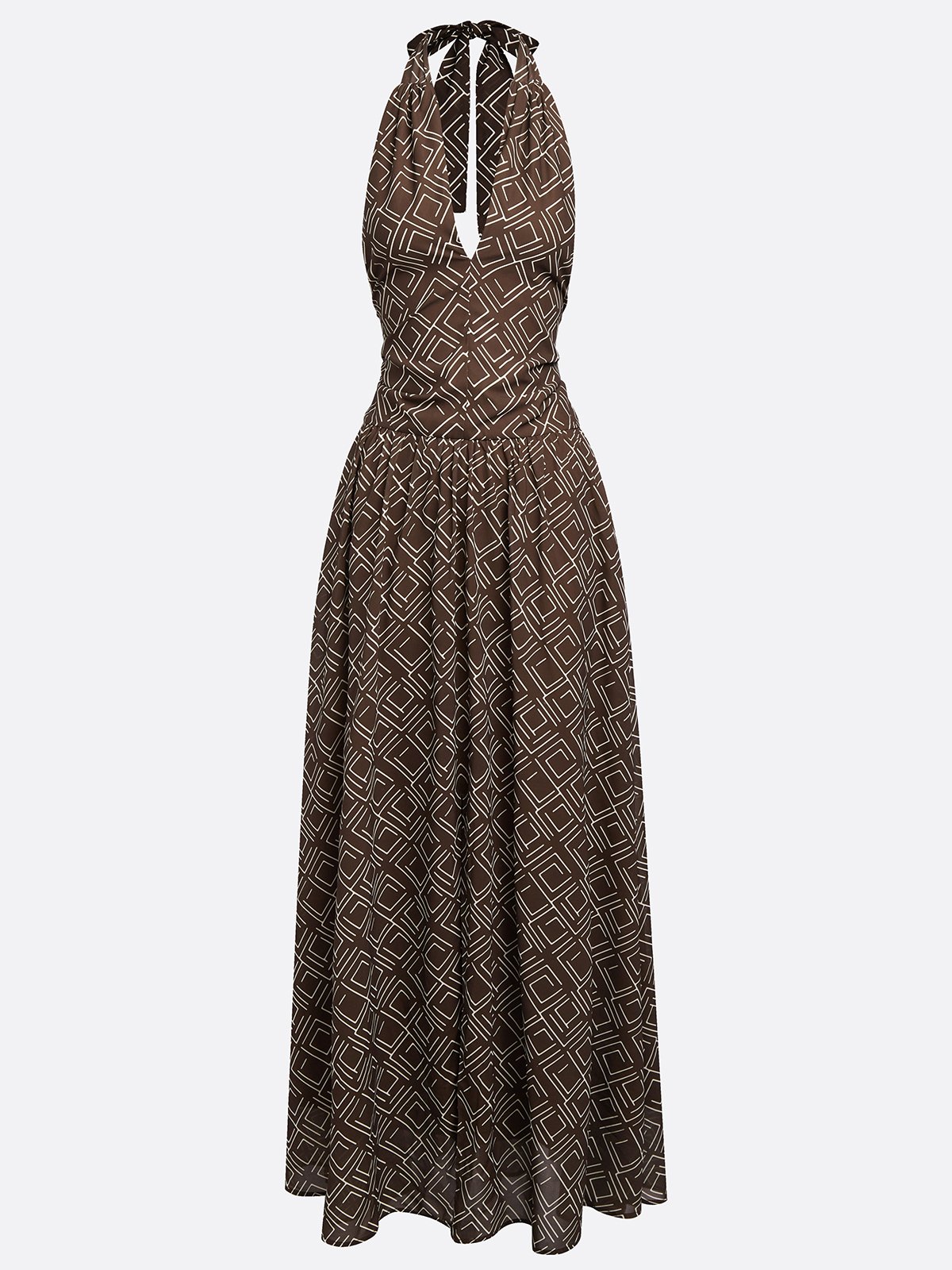 Brown Slit Classic Halter Sleeveless A-Line Maxi Dress