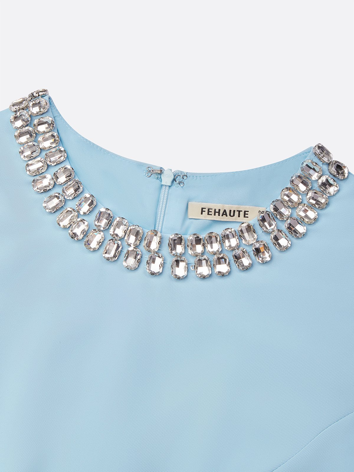 Light Blue Rhinestone Classic Crew Neck Sleeveless A-Line Mini Homecoming Dress
