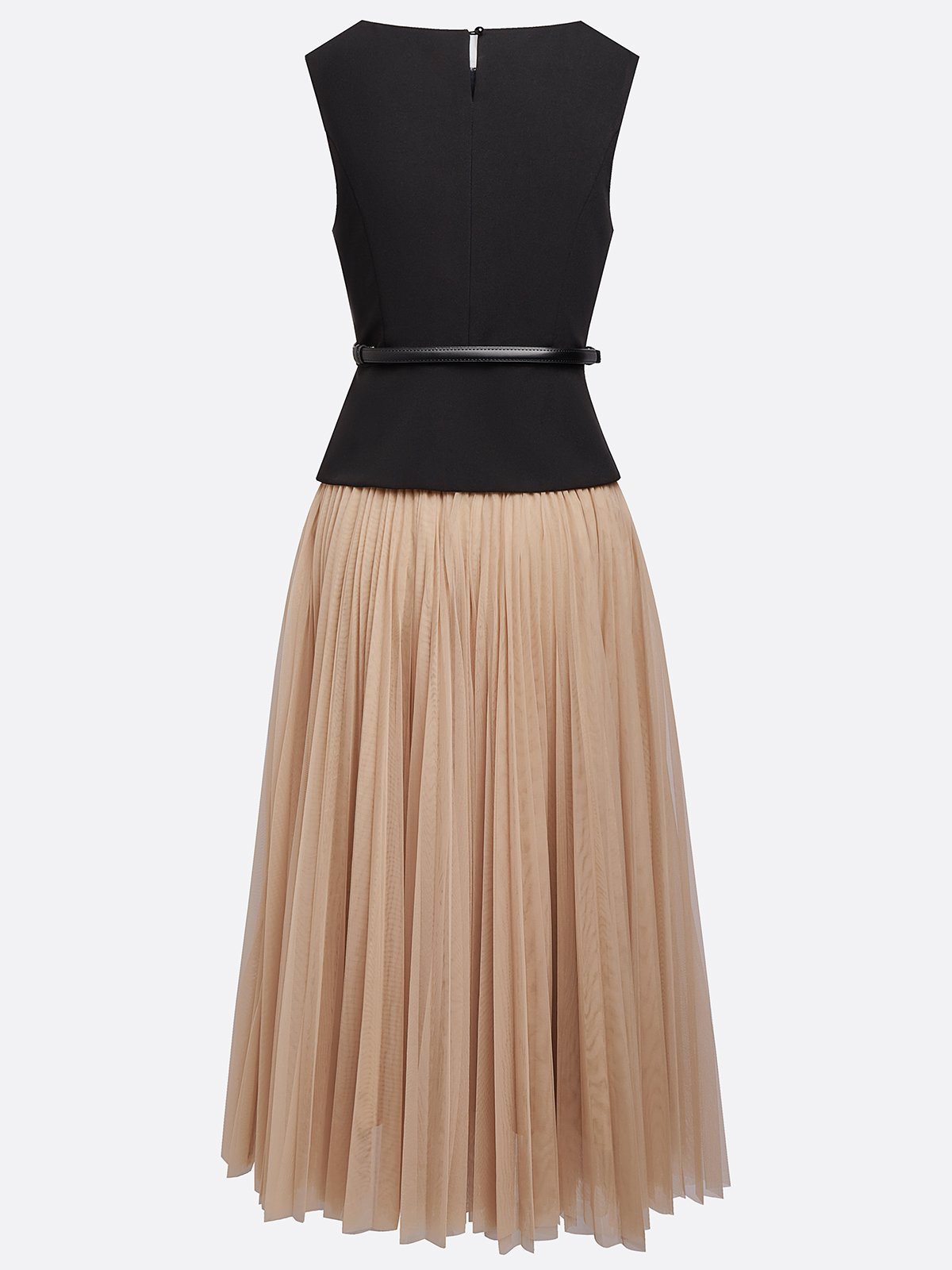 Light Khaki Pleated Asymmetrical Boat Neck Top with Skirt Two-Piece Set With Belt