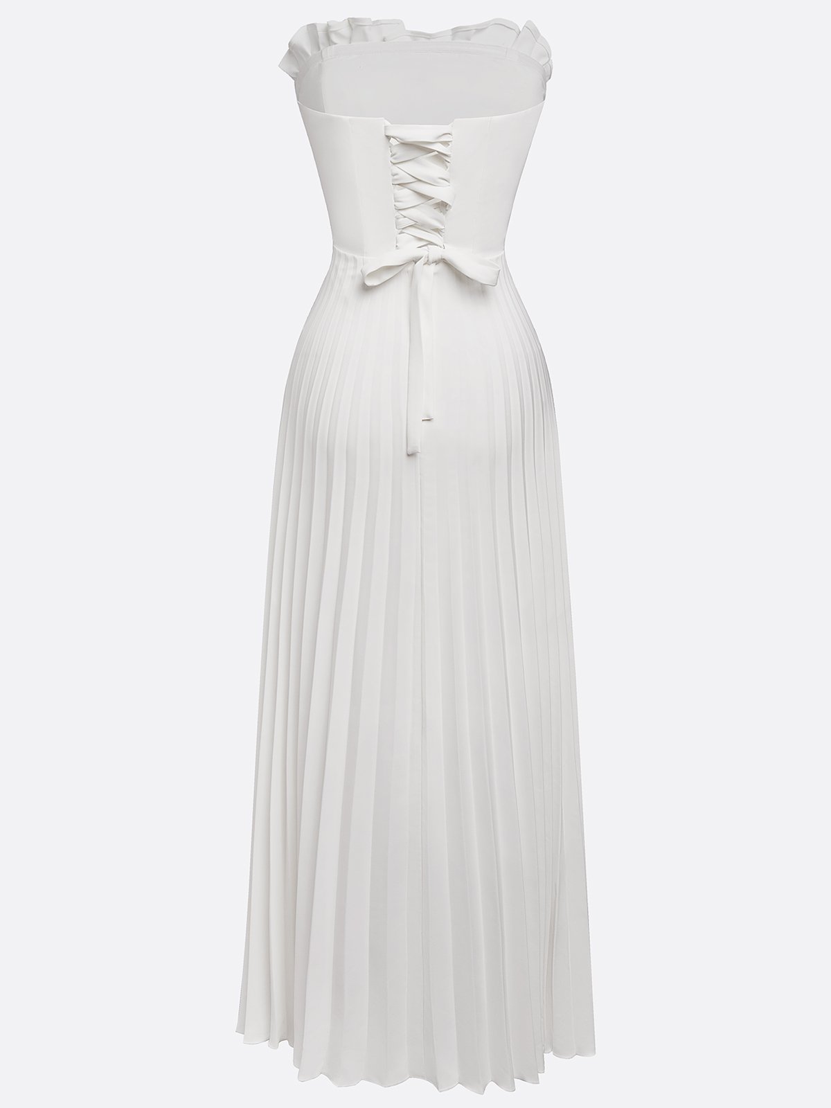 White Pleated Classic Strapless Sleeveless A-Line Maxi Dress