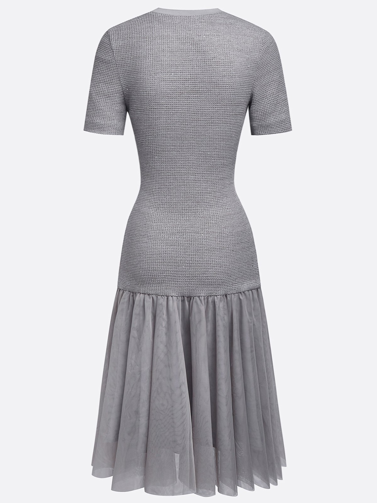 Gray Asymmetric Knit Cotton Crew Neck Half Sleeve Mermaid Midi Dress