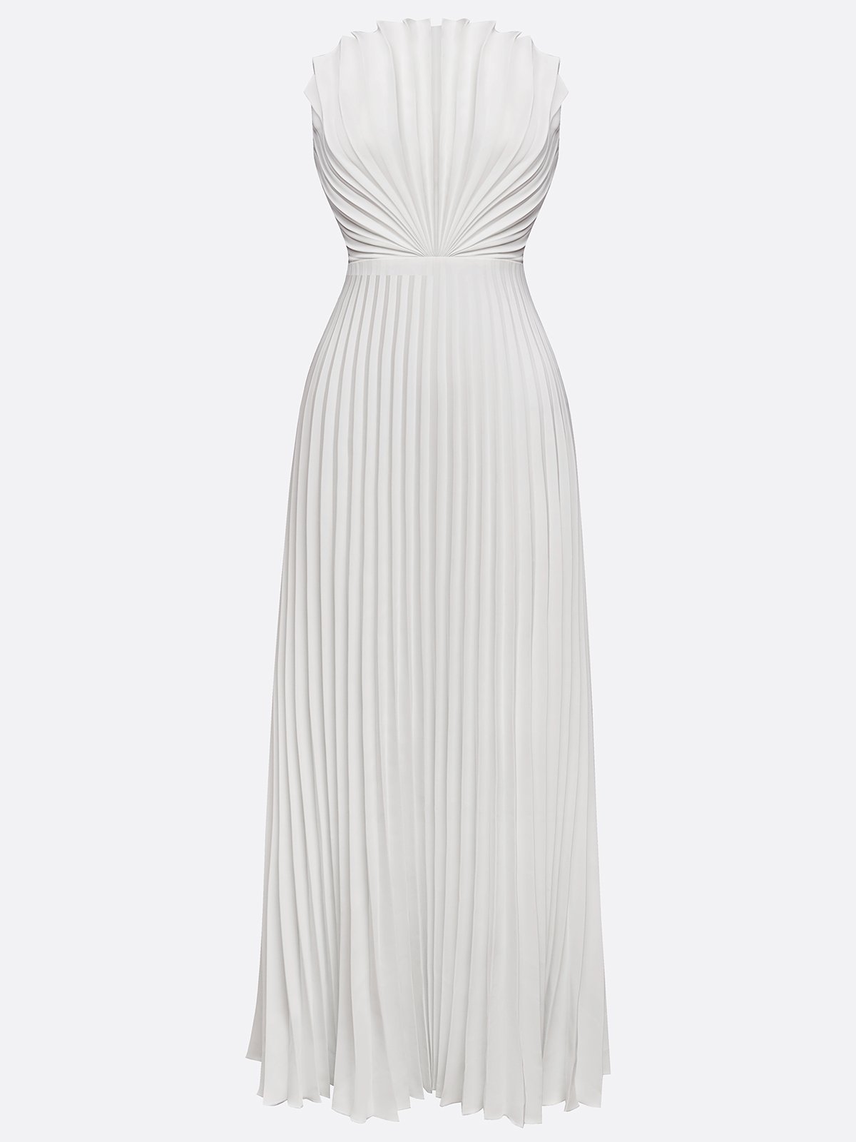 White Pleated Classic Strapless Sleeveless A-Line Maxi Dress
