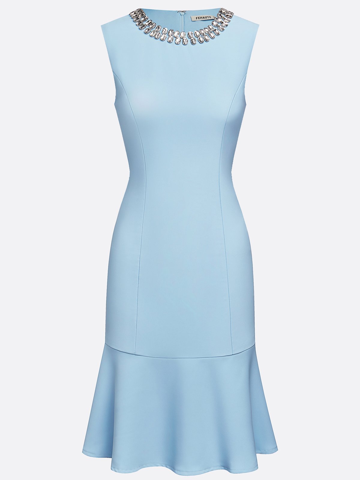 Light Blue Rhinestone Classic Crew Neck Sleeveless A-Line Mini Homecoming Dress