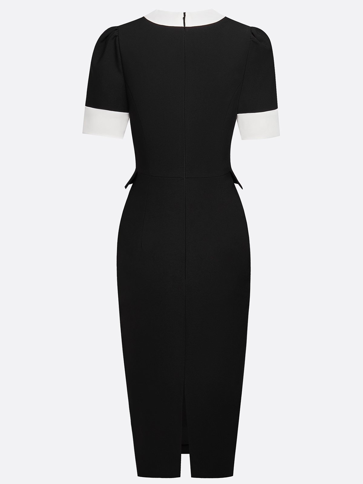 Black Buckle Blazer Square Neck Short Sleeve Sheath Midi Dress