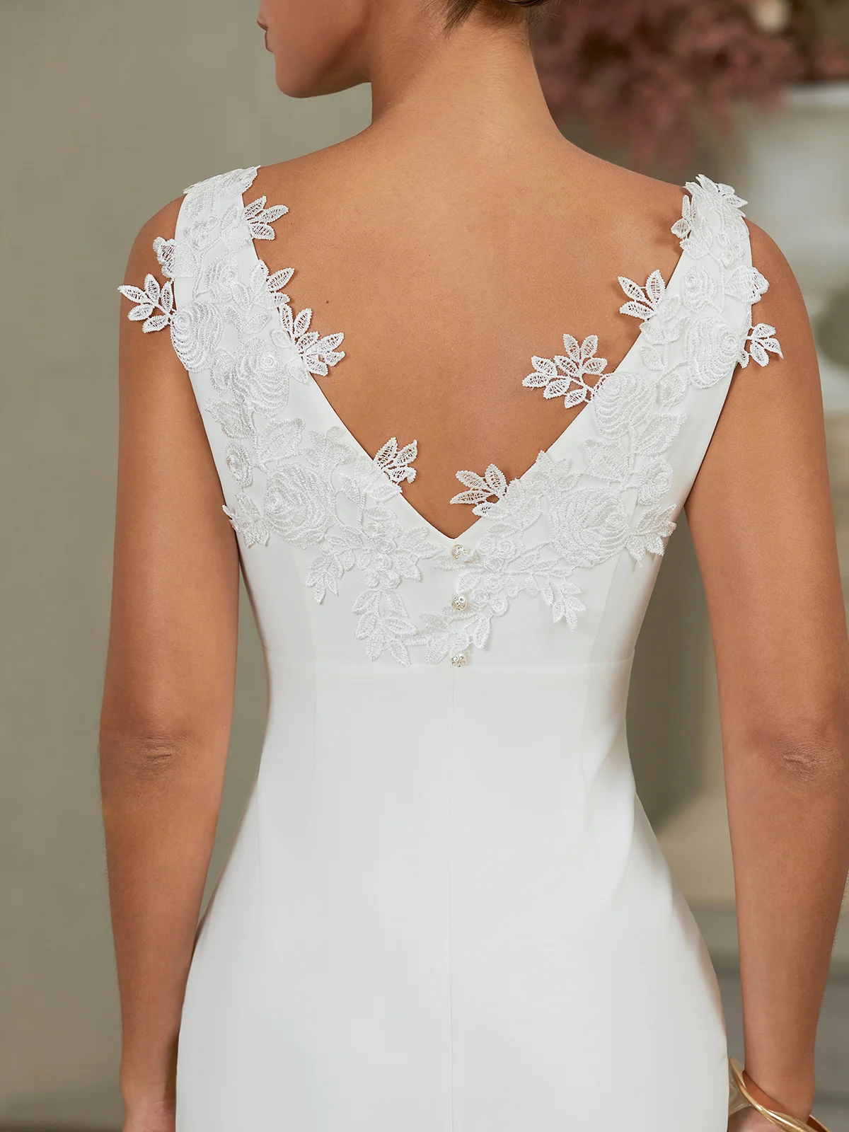 White Lace 3D Floral Classic Boat Neck Sleeveless Sheath Midi Dress