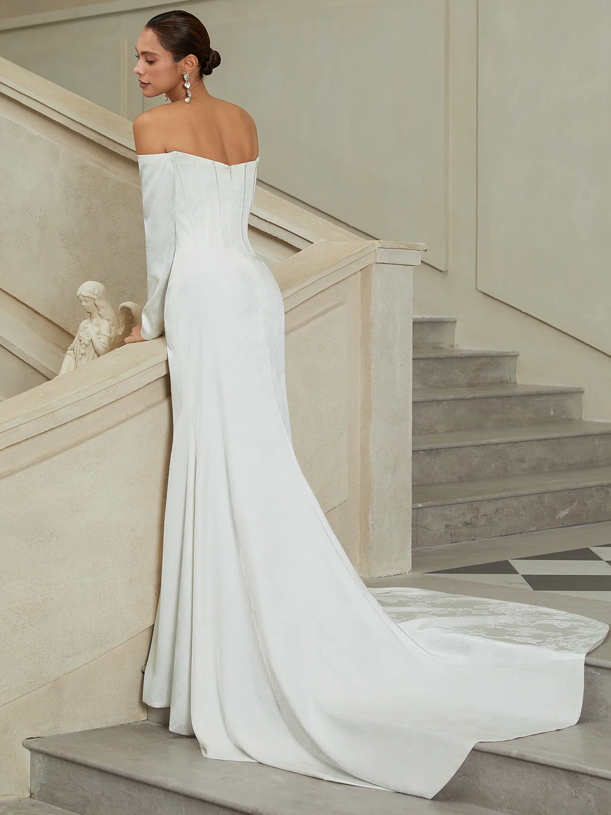 White Bridal/Wedding Dress Off The Shoulder Long Sleeve A-Line Gown Dress