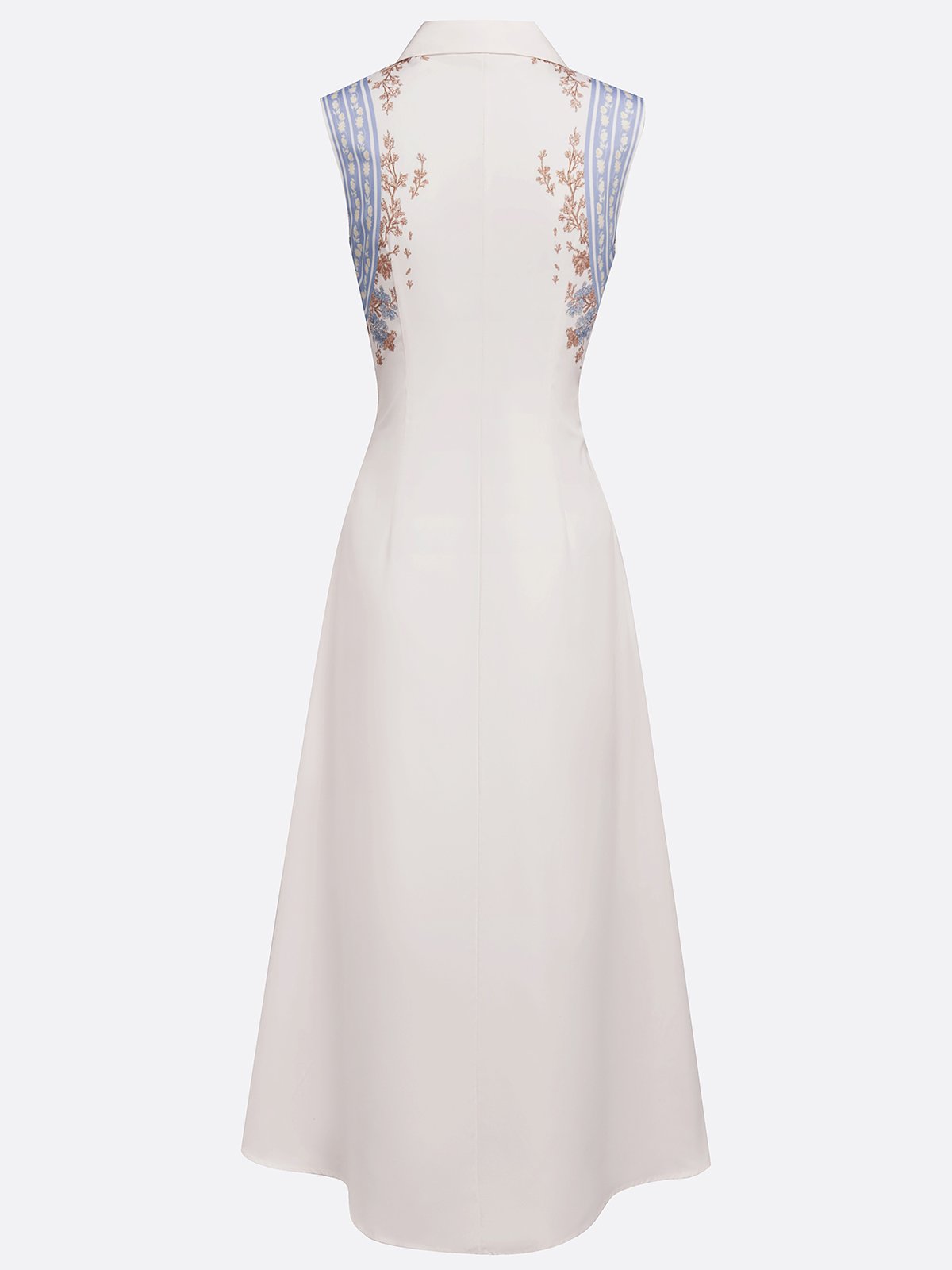 Blue Buckle Knot Front Shirt Dress Shirt Collar Sleeveless A-Line Maxi Dress