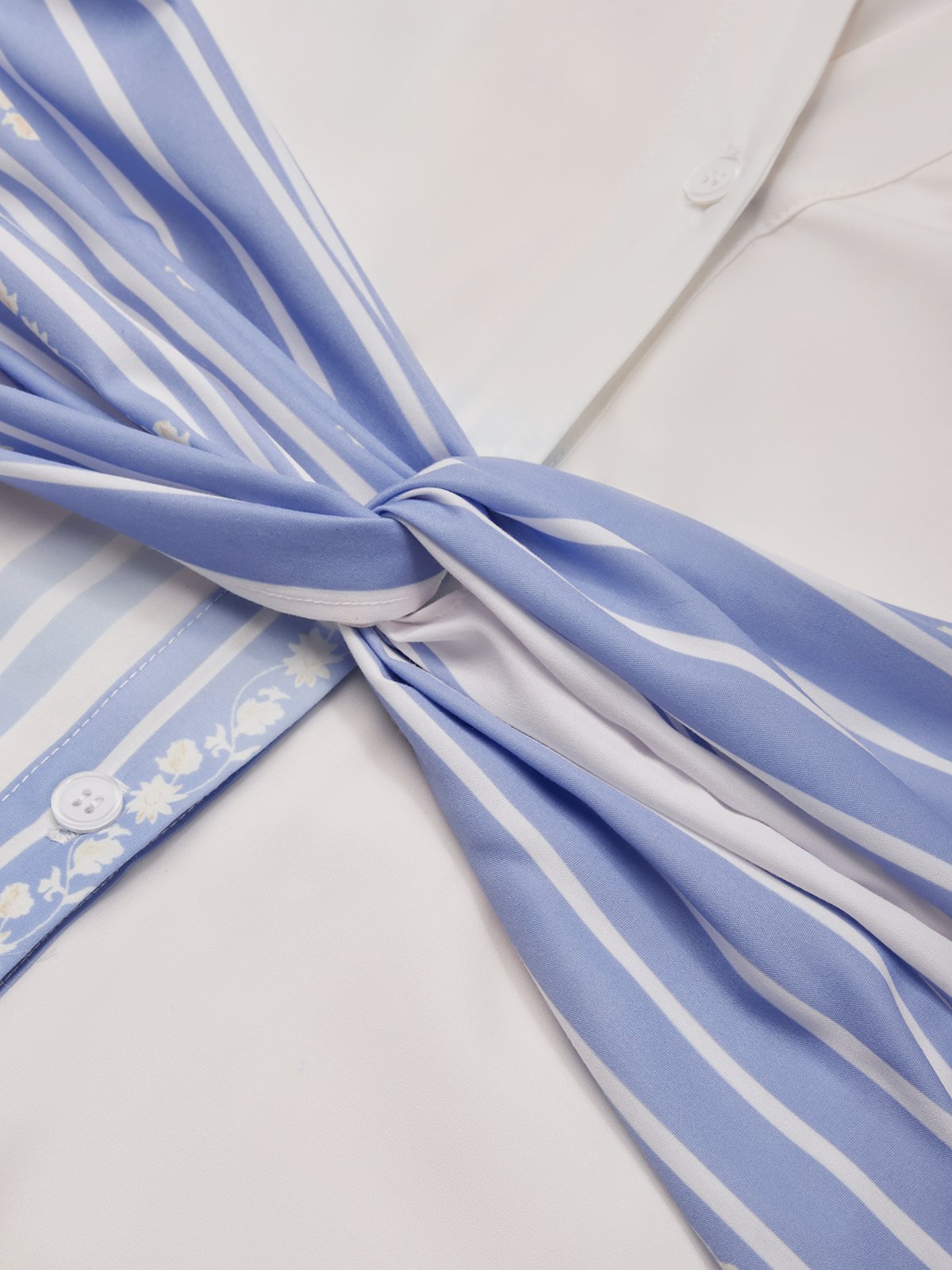 Blue Buckle Knot Front Shirt Dress Shirt Collar Sleeveless A-Line Maxi Dress