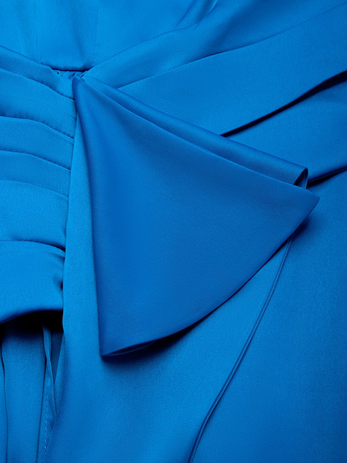 Blue Bow Asymmetric Satin V Neck Sleeveless A-Line Maxi Dress