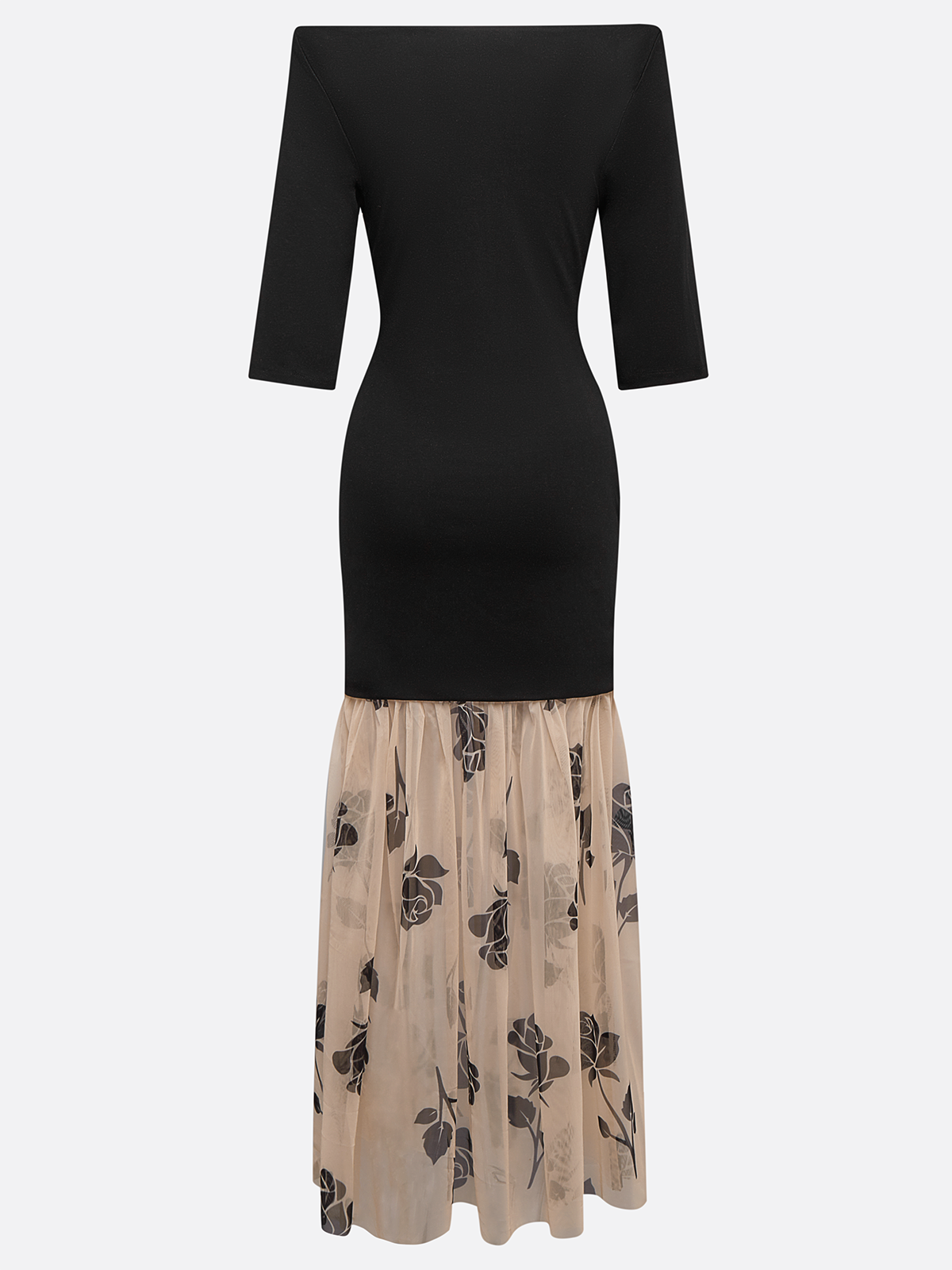 Black Floral Rose Knit Off The Shoulder Half Sleeve Off Shoulder Sleeve Mermaid Maxi Dress
