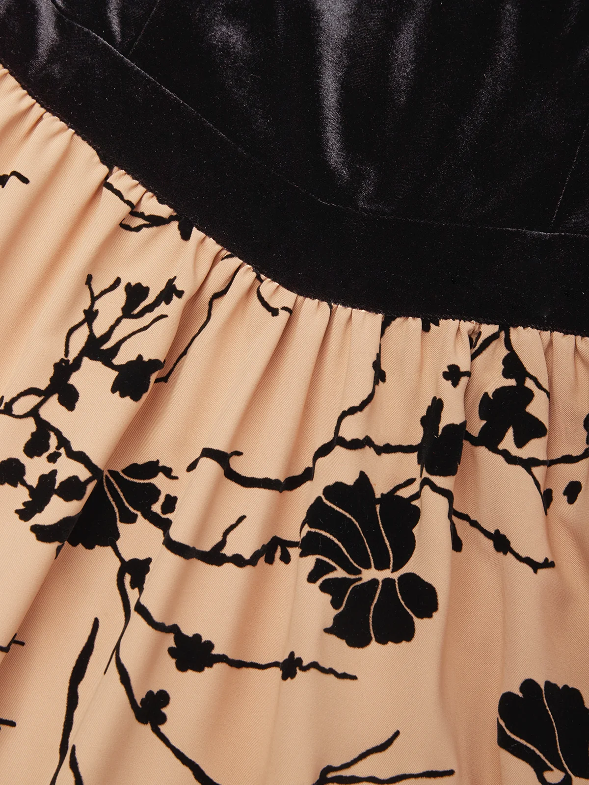 Khaki Floral Velvet Sweetheart Neckline Half Sleeve A-Line Midi Dress