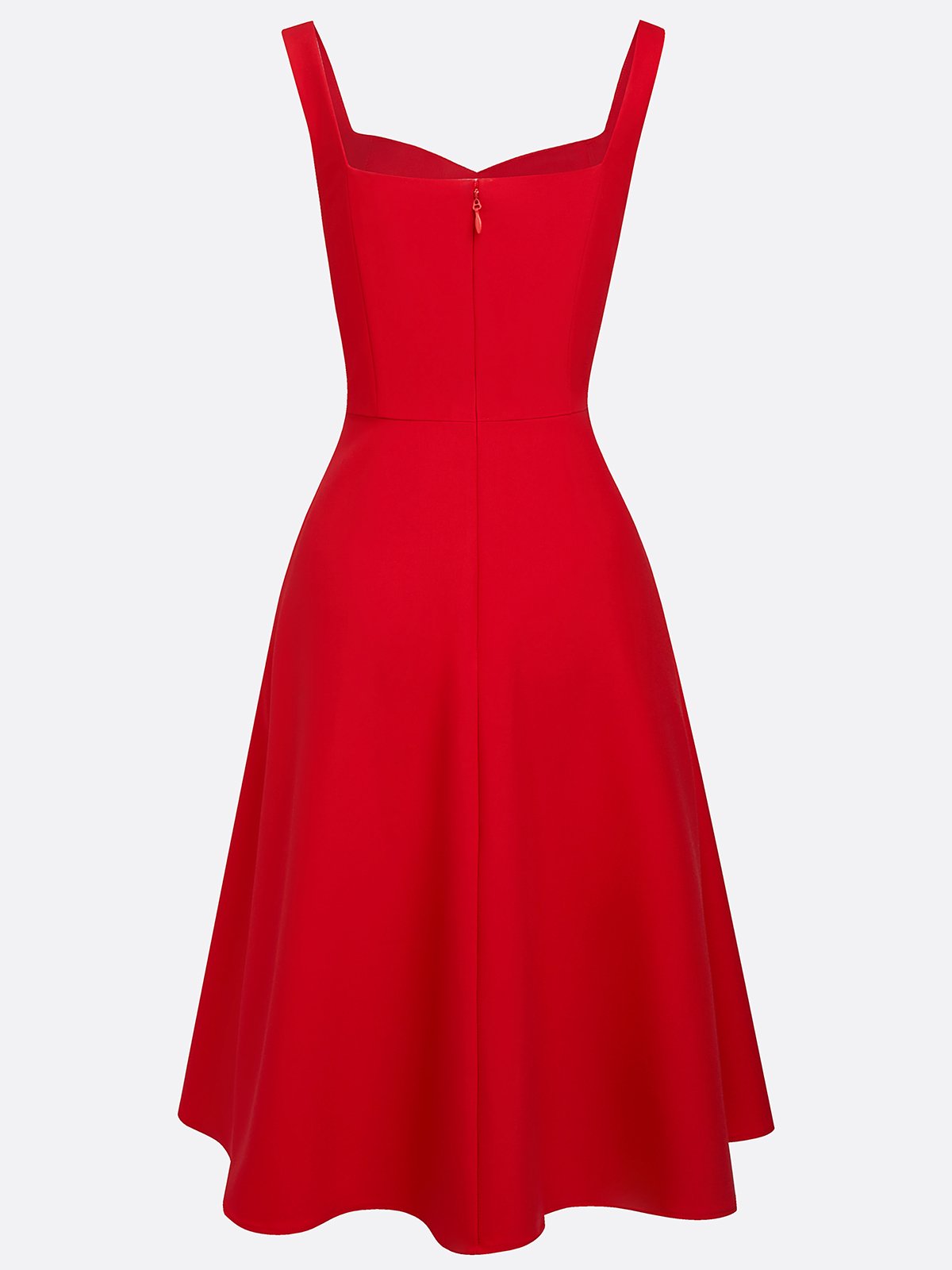Red Pocket Stitching Classic Sweetheart Neckline Sleeveless A-Line Midi Dress