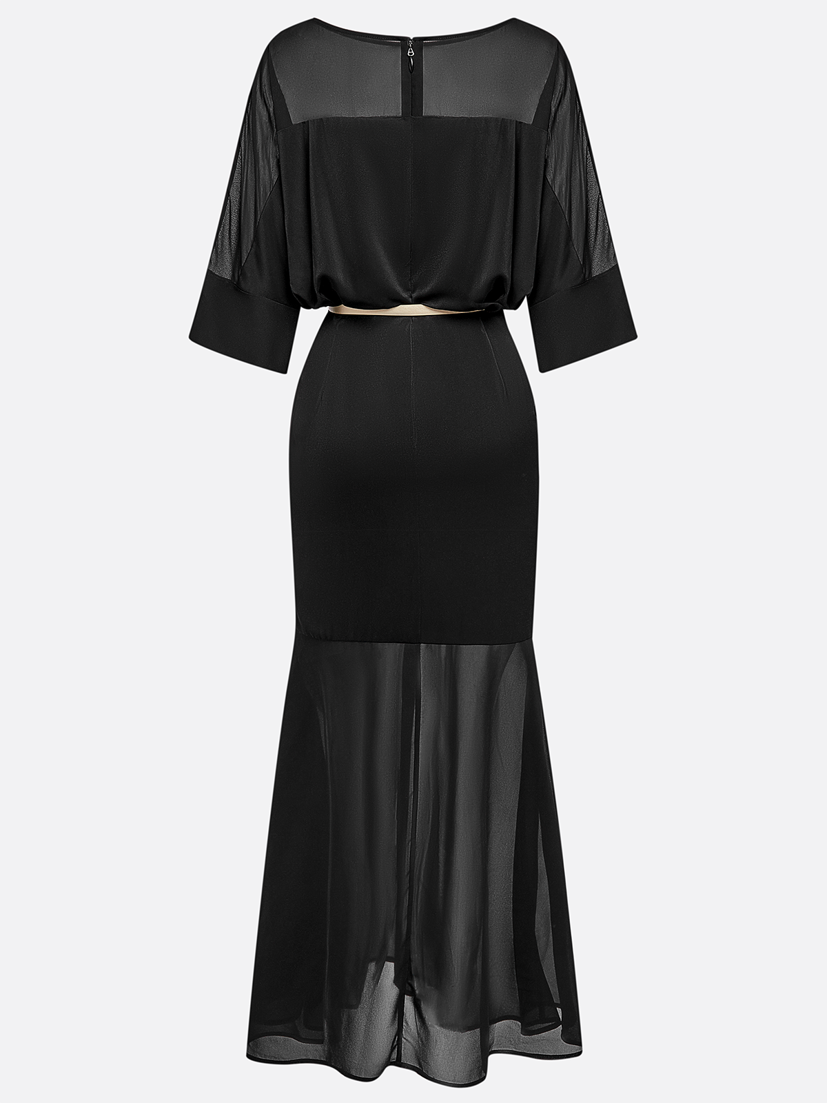 Black Split Joint Chiffon Boat Neck Half Sleeve Mermaid Maxi Dress
