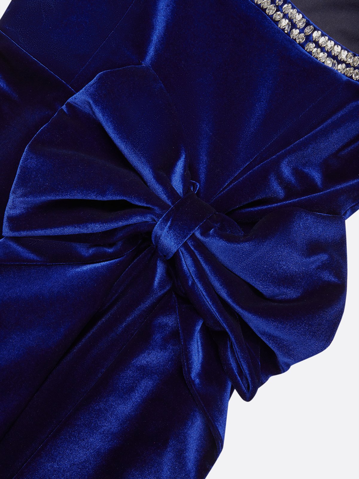 Blue Hot Drilling Bow Velvet Crew Neck Sleeveless Sheath Midi Dress