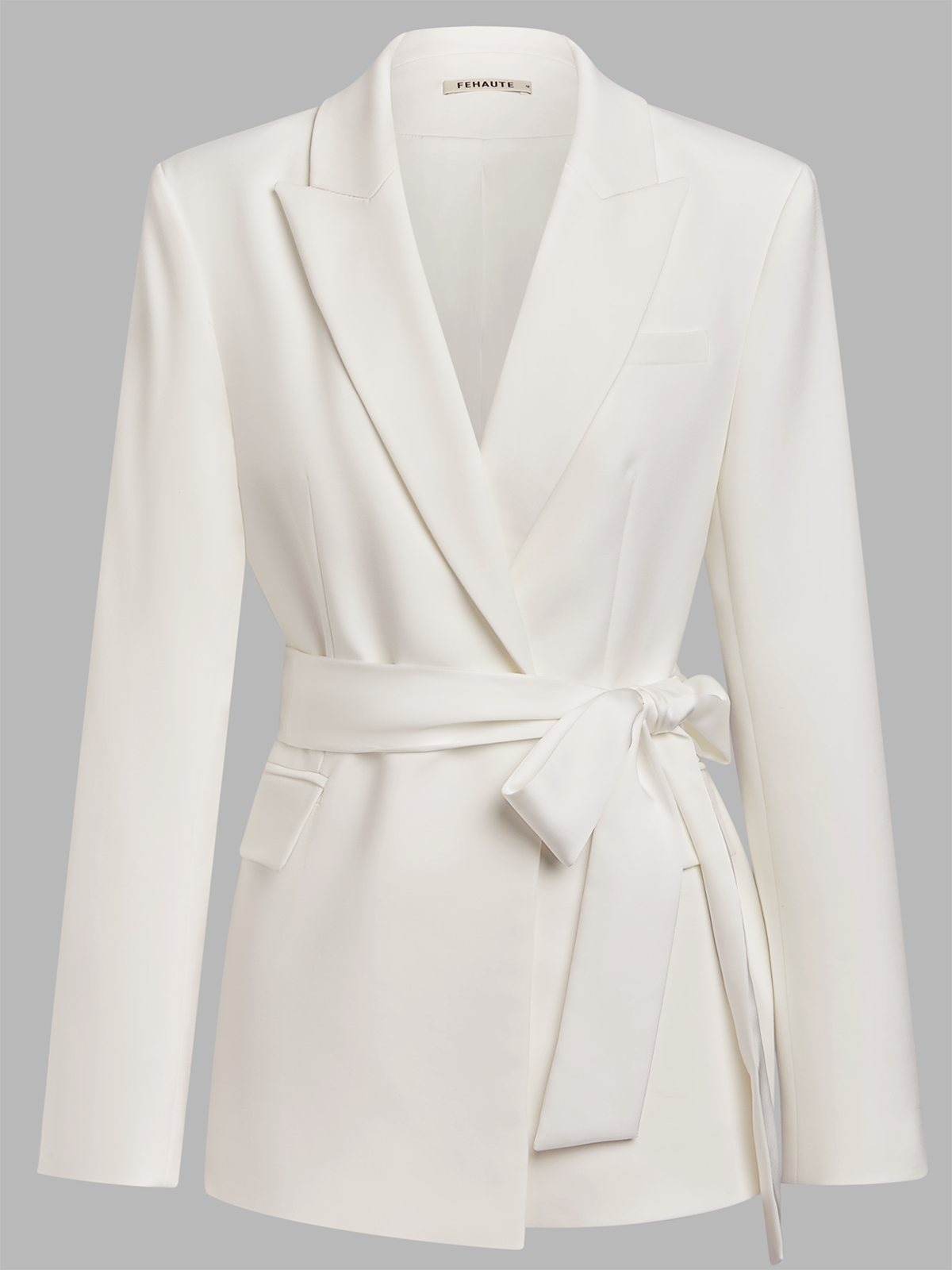 Women White Pocket Stitching Blazer