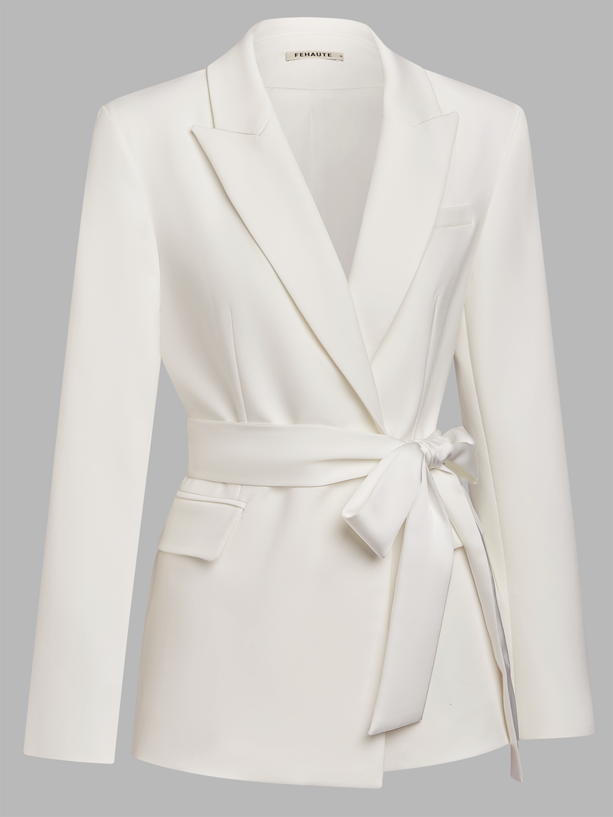 Women White Pocket Stitching Blazer