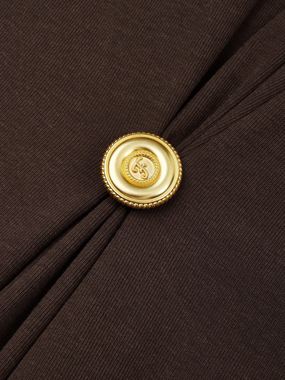 Brown Buckle Ruched Cotton Knit Asymmetrical Sleeveless A-Line Maxi Dress