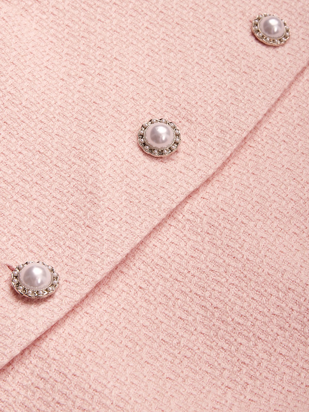 Women Tweed Pink Buckle Crew Neck Half Sleeve Dressy Coat With Dress Two-Piece Dress