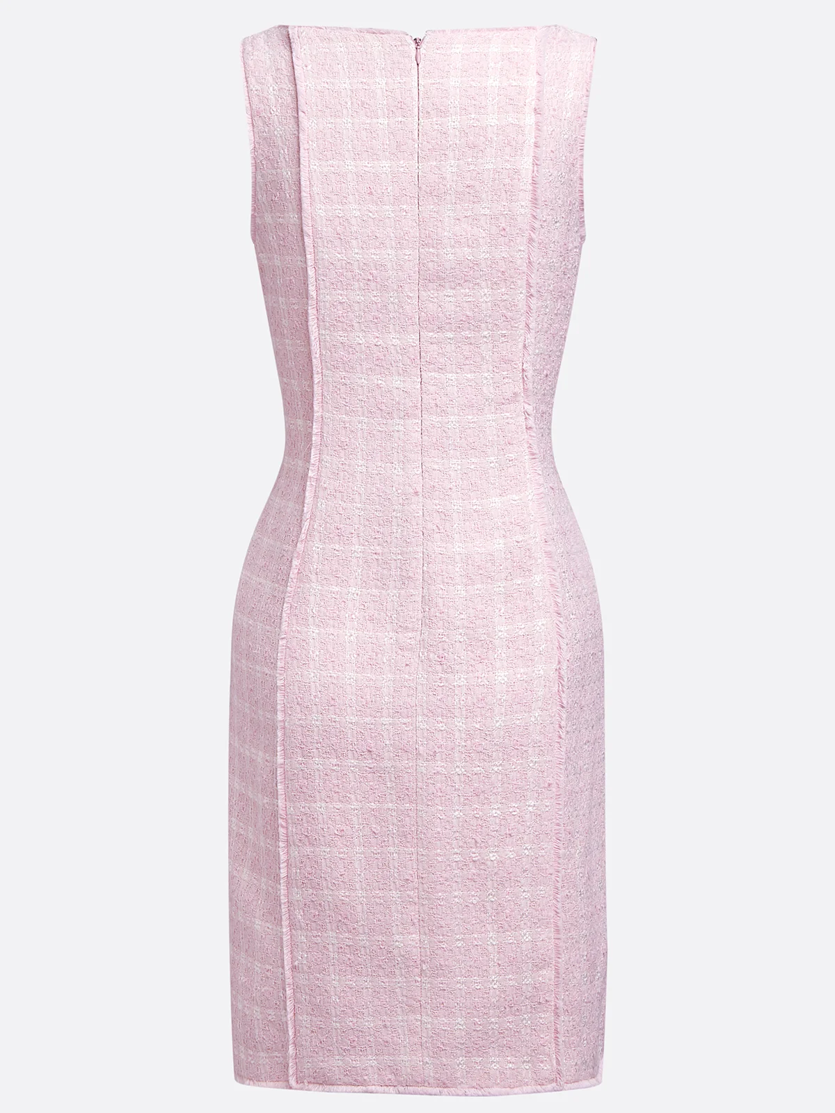 Pink Webbing Buckle Tweed Spaghetti Sleeveless A-Line Mini Dress
