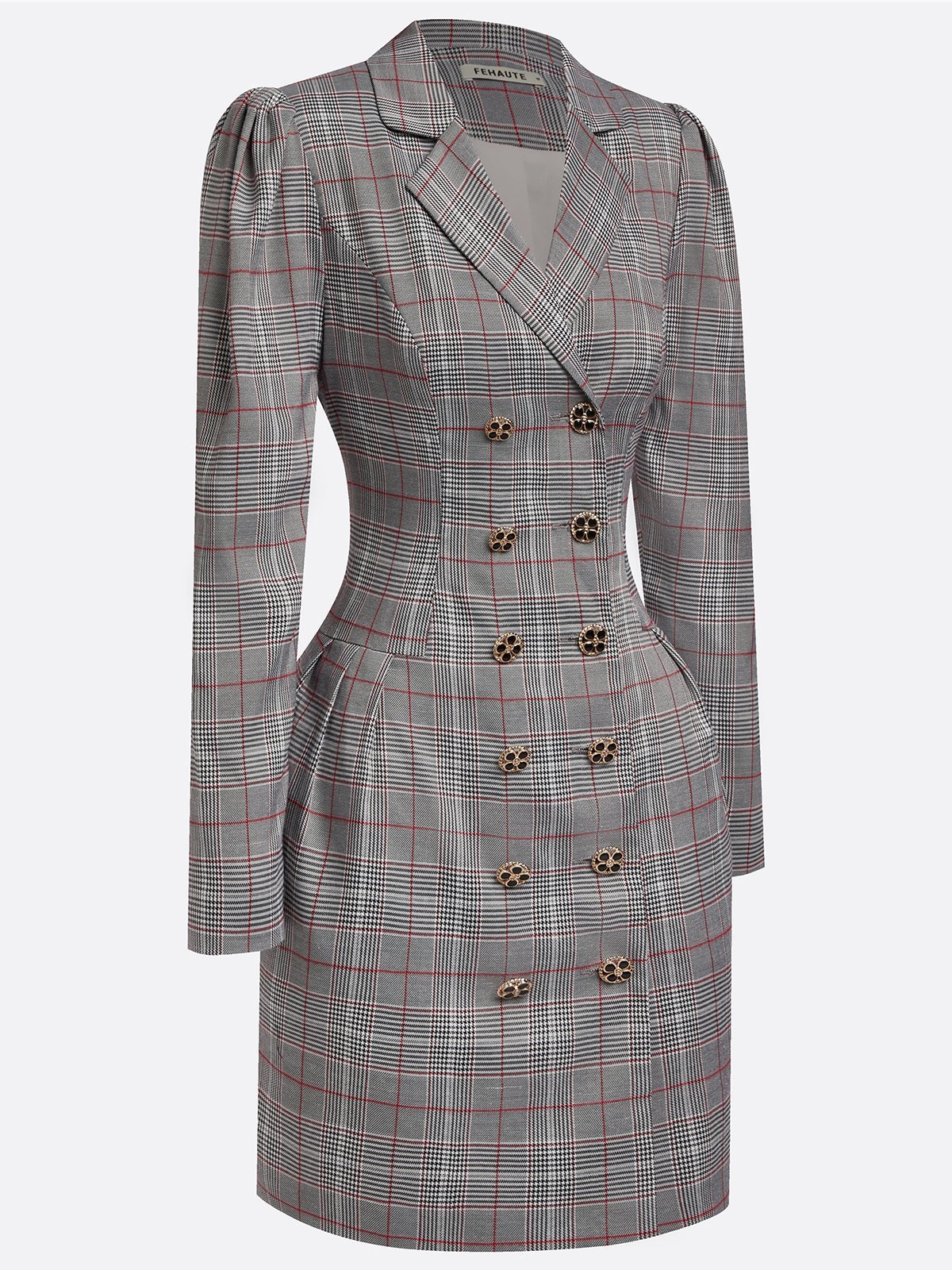 Pink Buckle Shoulder Pad Blazer Lapel Collar Long Sleeve A-Line Mini Dress