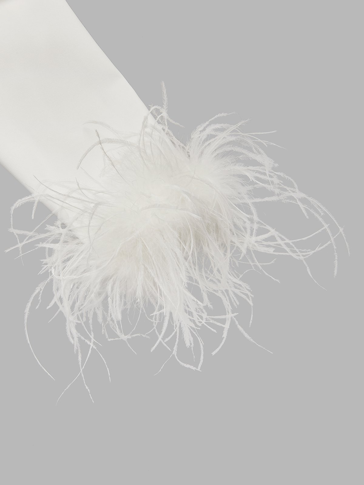 Women White Buckle Feather-trimmed Crew Neck Long Sleeve Dressy Top With Pants Two-Piece Set