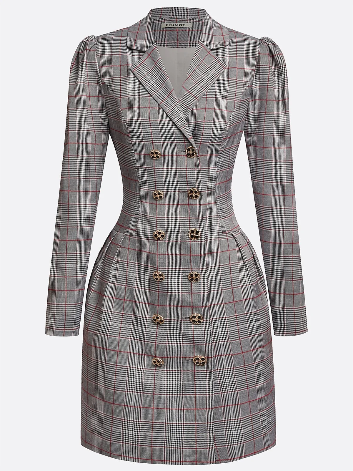 Pink Buckle Shoulder Pad Blazer Lapel Collar Long Sleeve A-Line Mini Dress