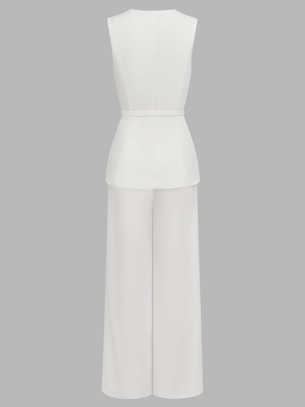 Women White Buckle Crew Neck Sleeveless Top With Pants Two-Piece Set