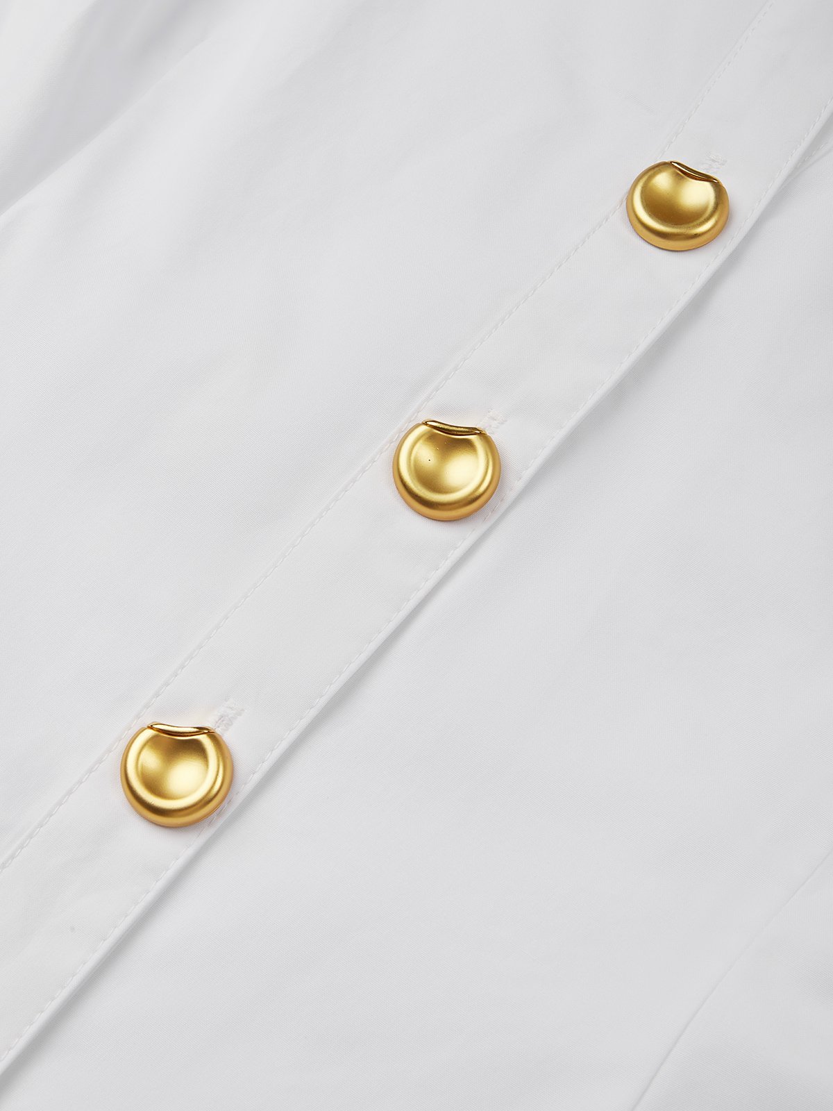 White Buckle Cotton Shirt Collar Short Sleeve Sheath Midi  Dress