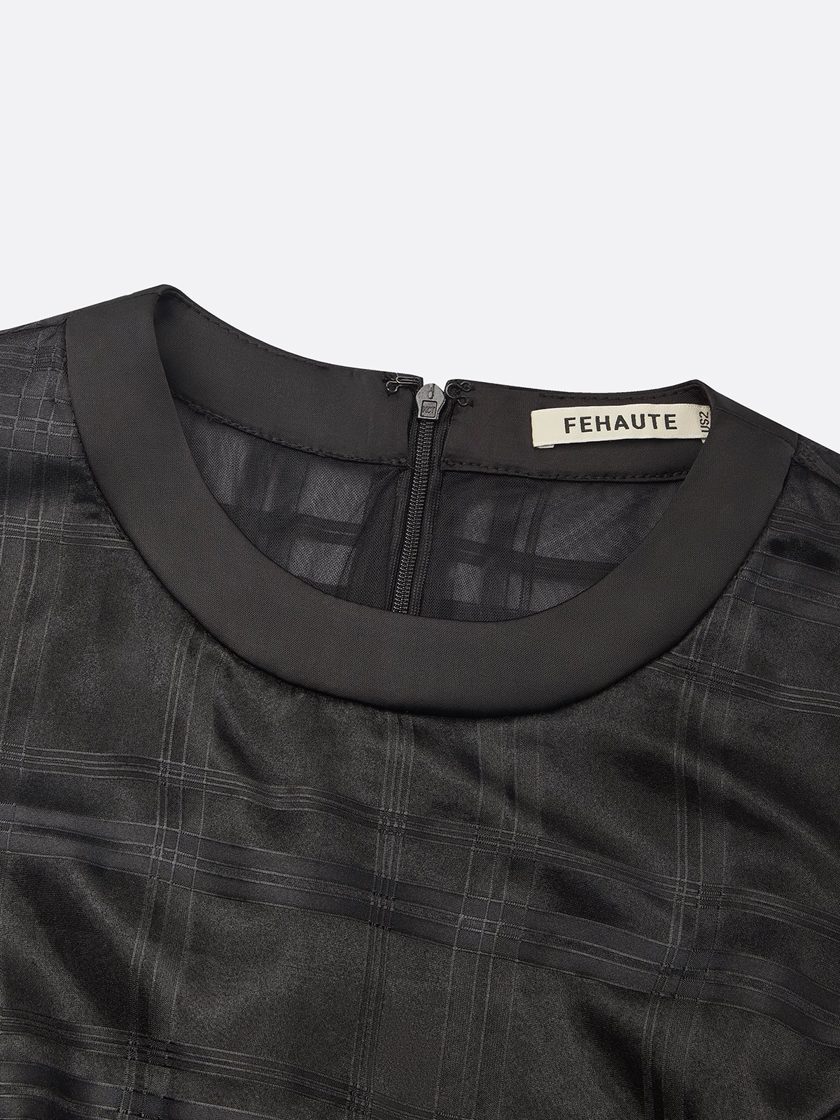 Black Organza Mesh Plaid Classic Crew Neck Sleeveless A-Line Midi Dress