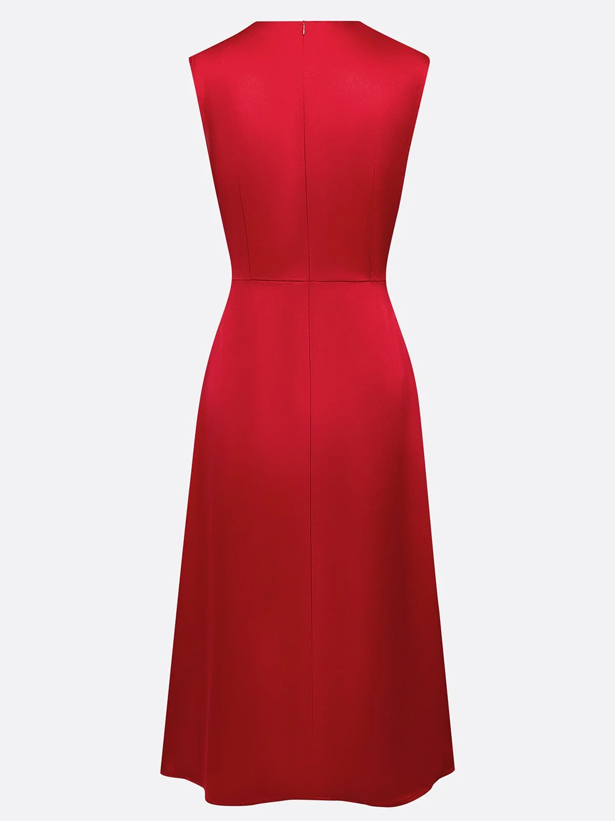 Red Satin Mock Neck Sleeveless A-Line Midi Dress