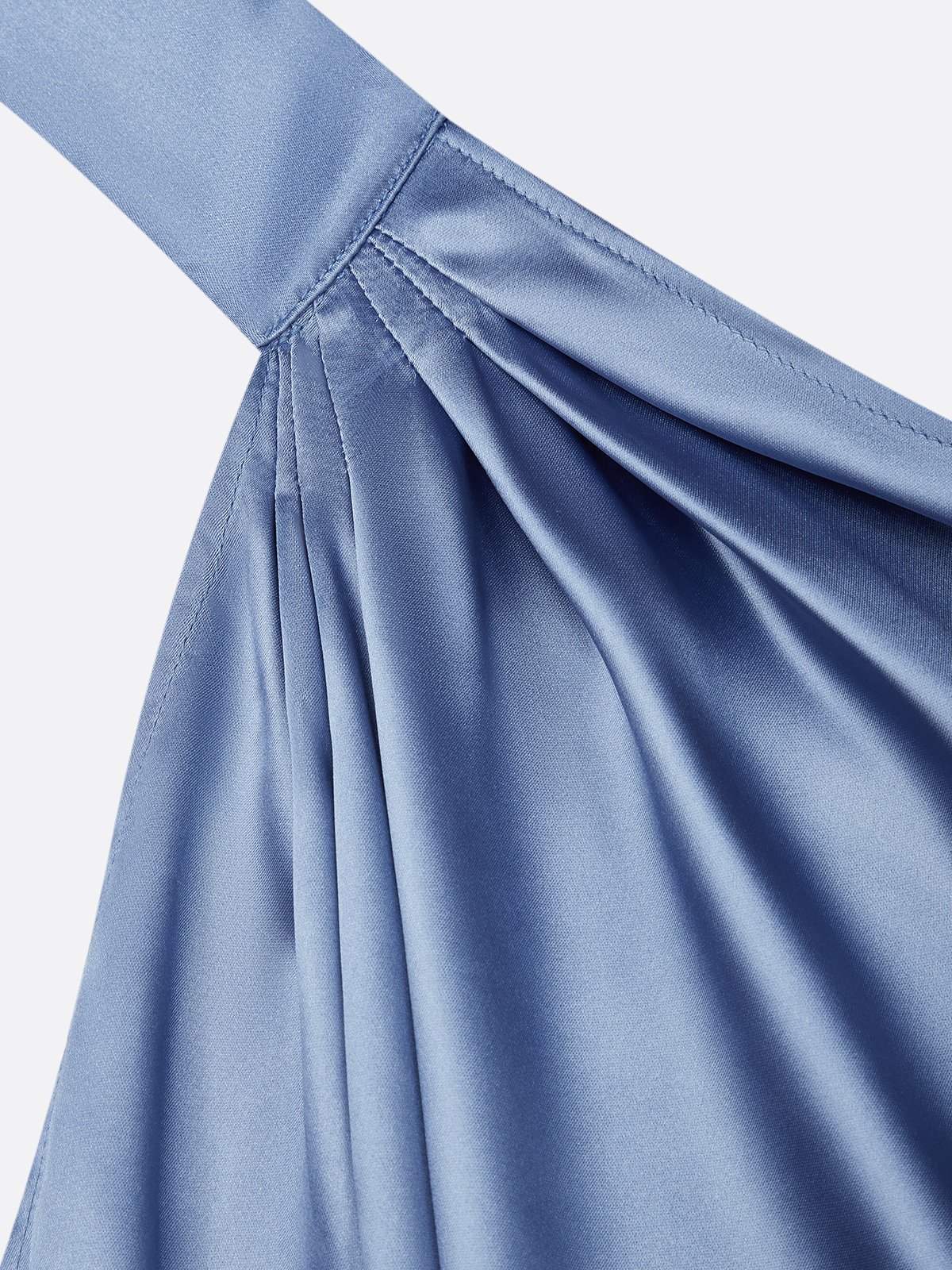 Blue Short Sleeve Satin A-Line Tie Waist Midi Dress