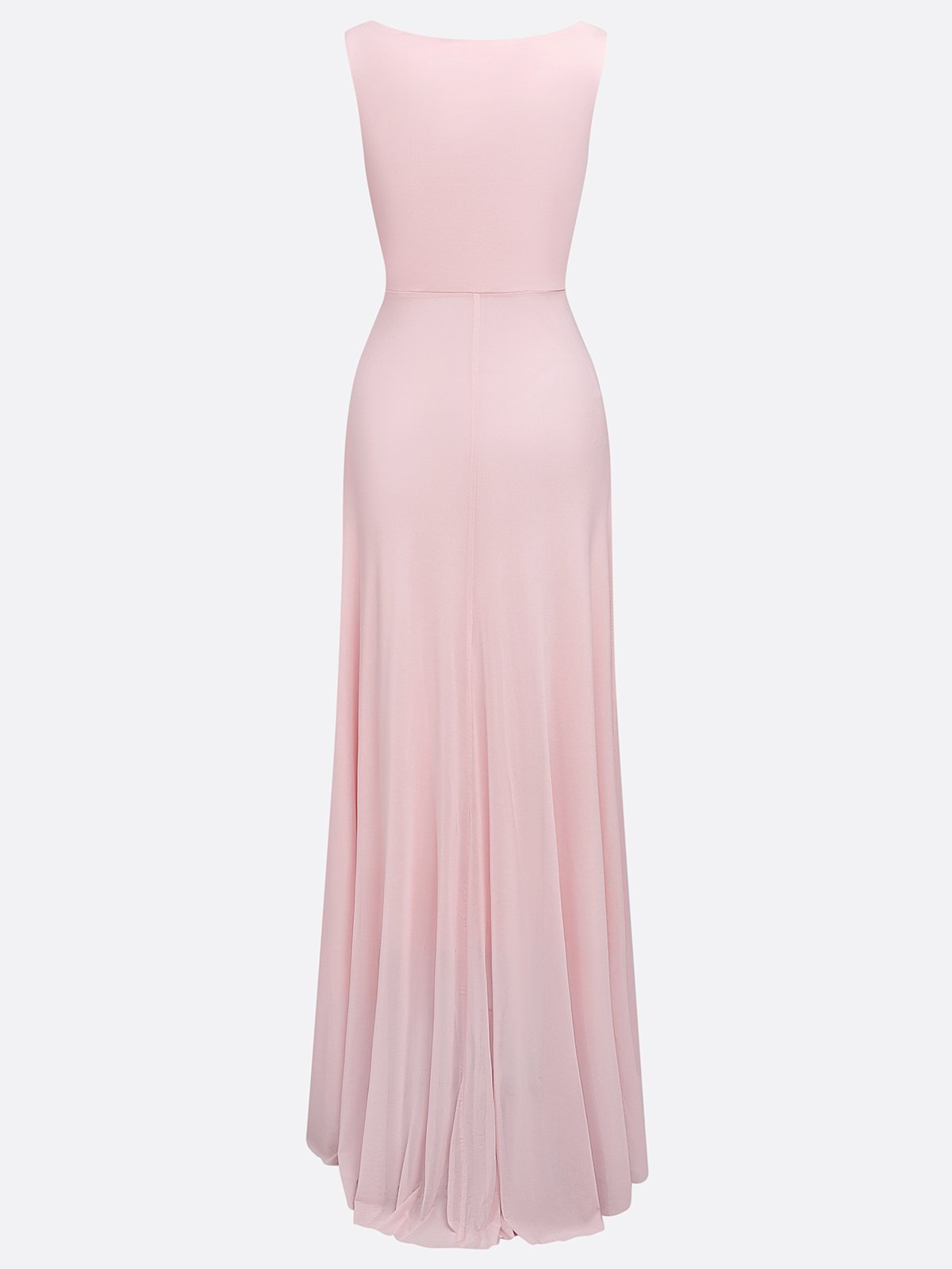 Pink Ruched Slit Formal Dress Cowl Neck Sleeveless A-Line Gown Dress