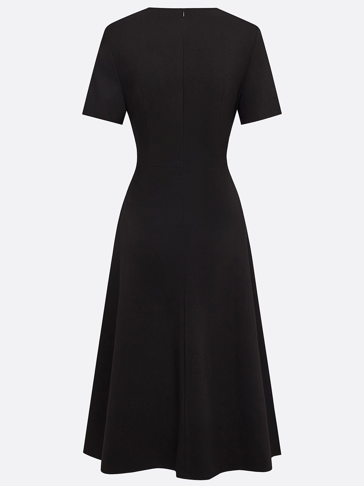 Black Ruched Hotfix Embellished Classic Crew Neck Short Sleeve A-Line Midi Dress