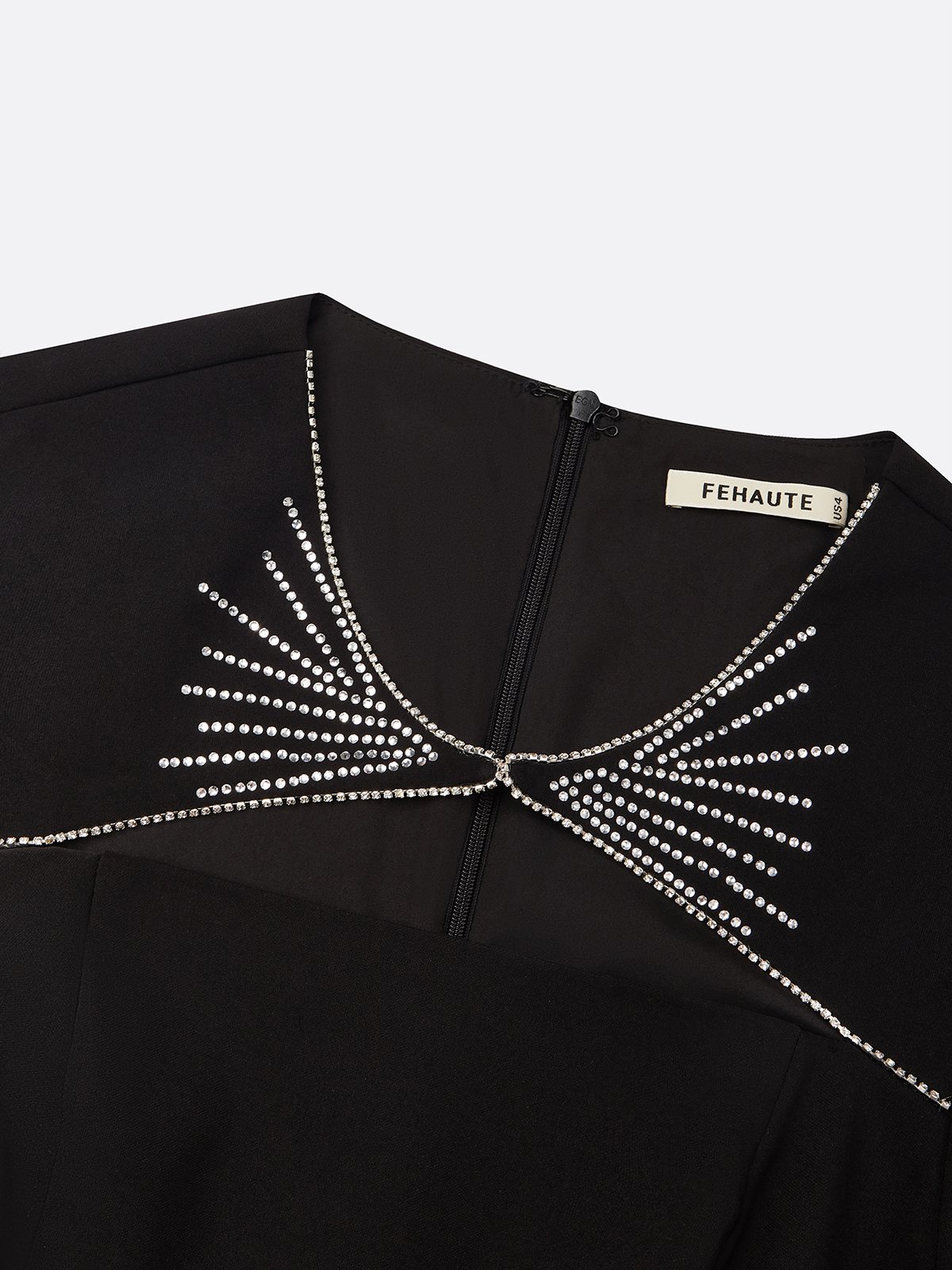 Black Ruched Hotfix Embellished Classic Crew Neck Short Sleeve A-Line Midi Dress