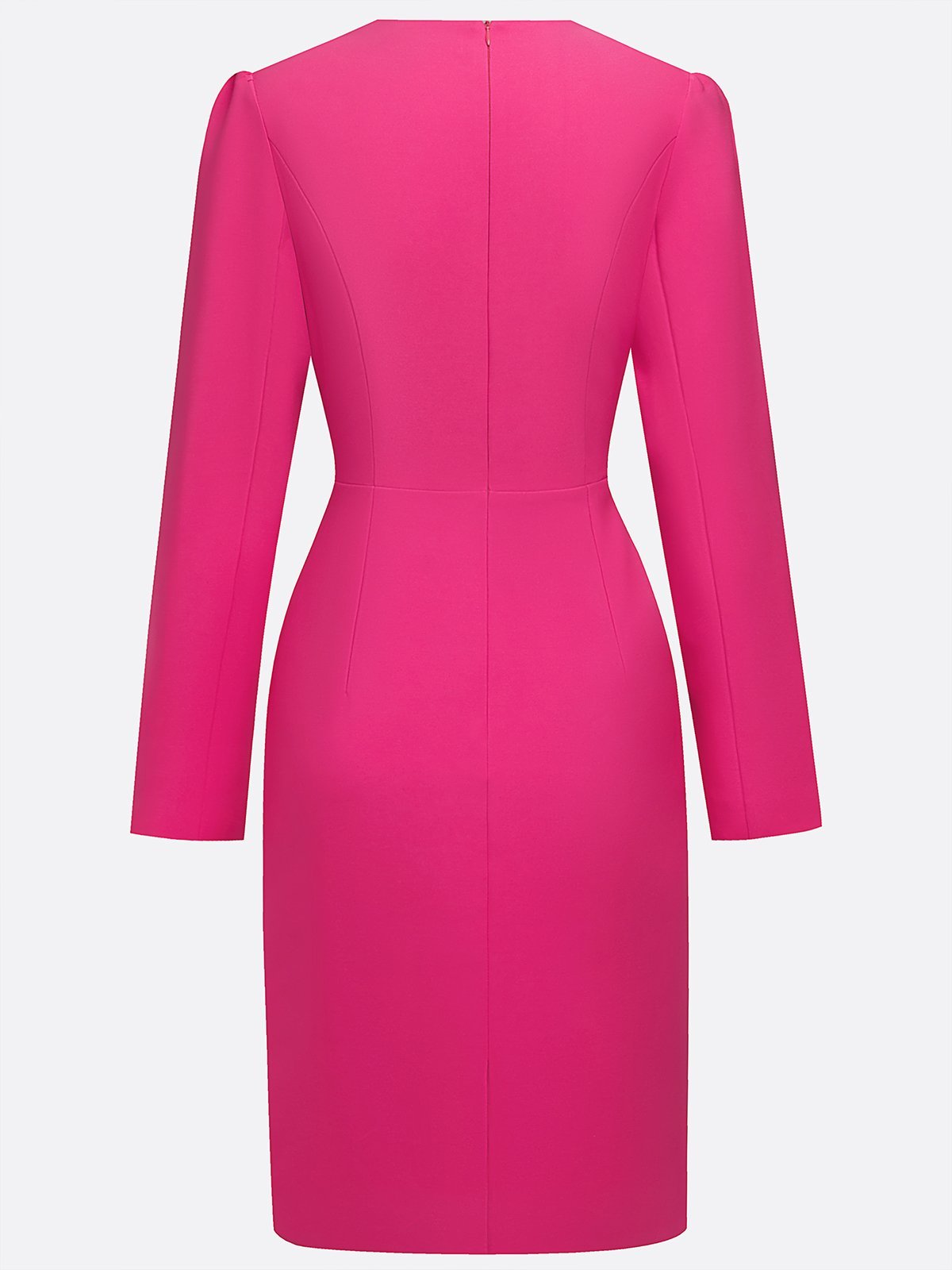 Rose Red Buckle Classic Crew Neck Long Sleeve Sheath Mini Dress