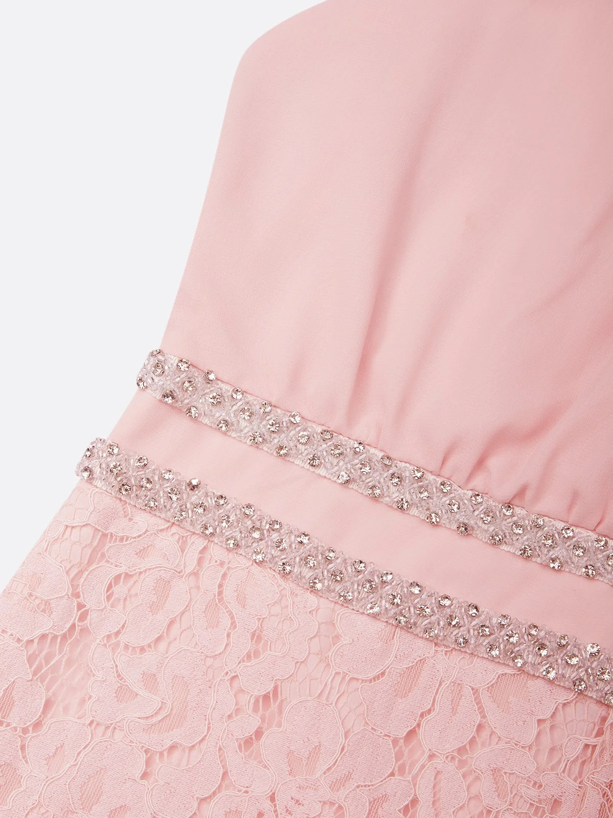 Women Pink Lace Rhinestone Mock Neck Sleeveless Dressy Jumpsuit