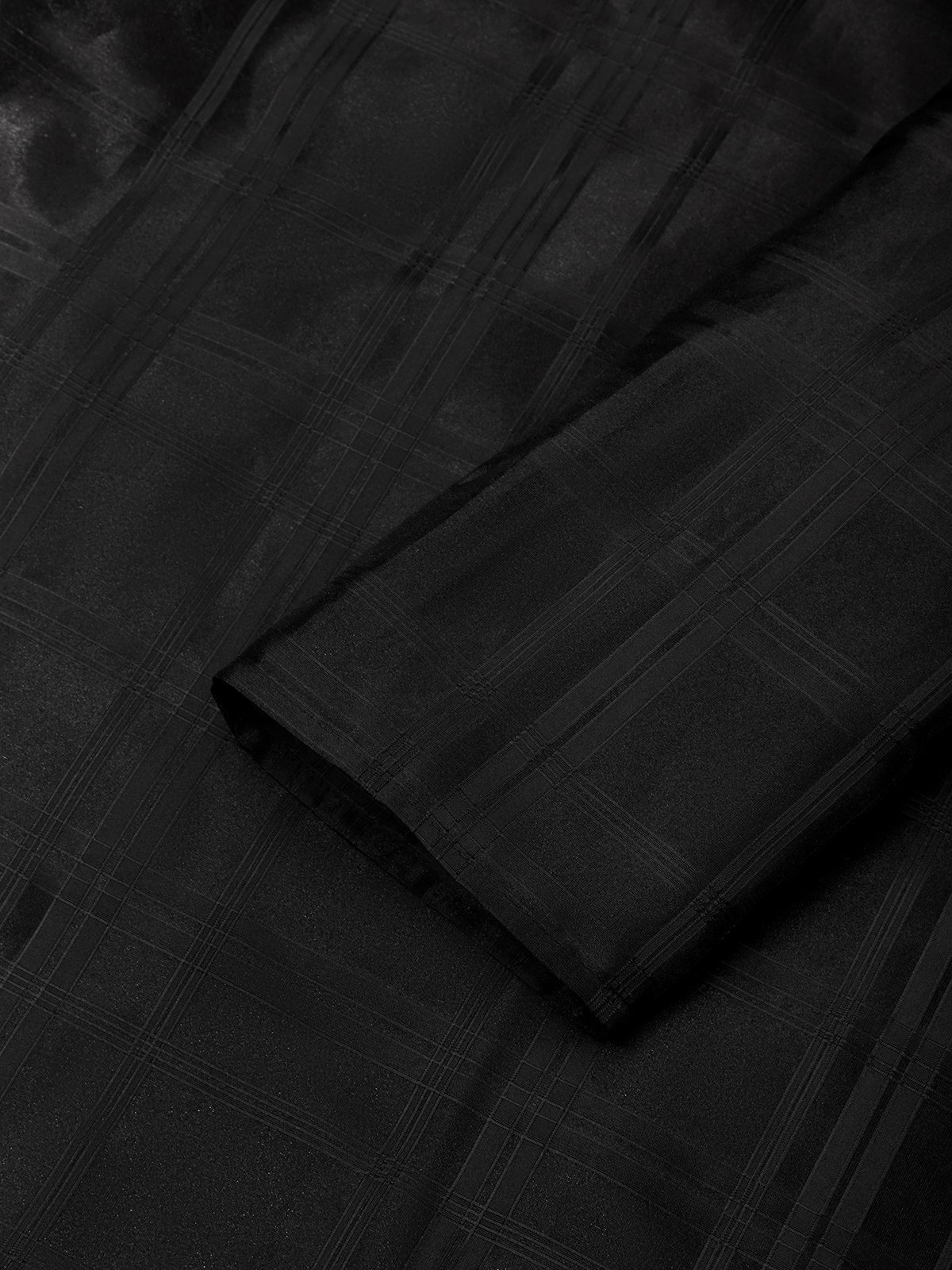 Black Plaid Organza Classic Crew Neck Three Quarter Sleeve A-Line Midi Dress