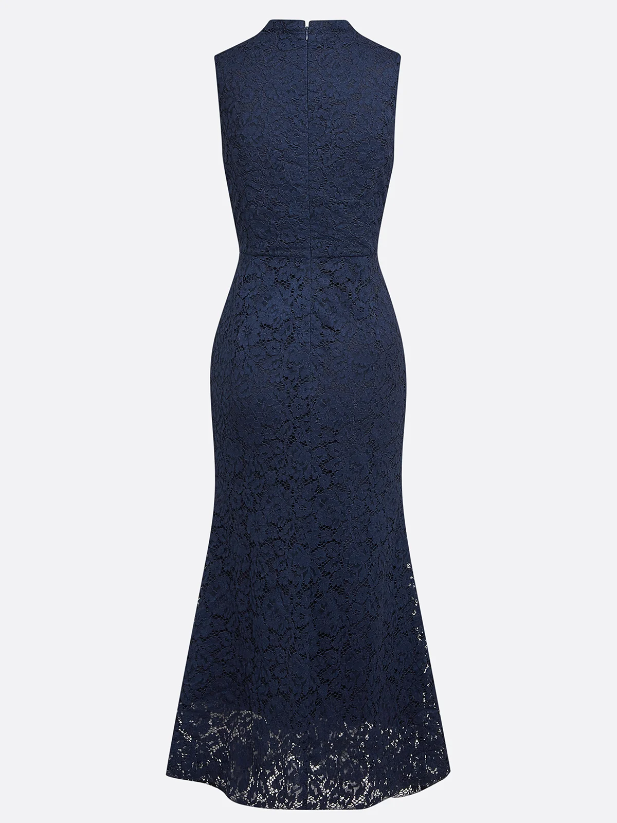 Purplish blue Lace Mock Neck Sleeveless Mermaid Maxi Dress