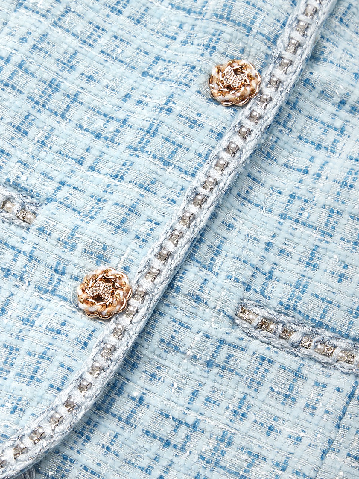 Women Blue Buckle Rhinestone Turtleneck Sleeveless Dressy Top With Skirt Two-Piece Set