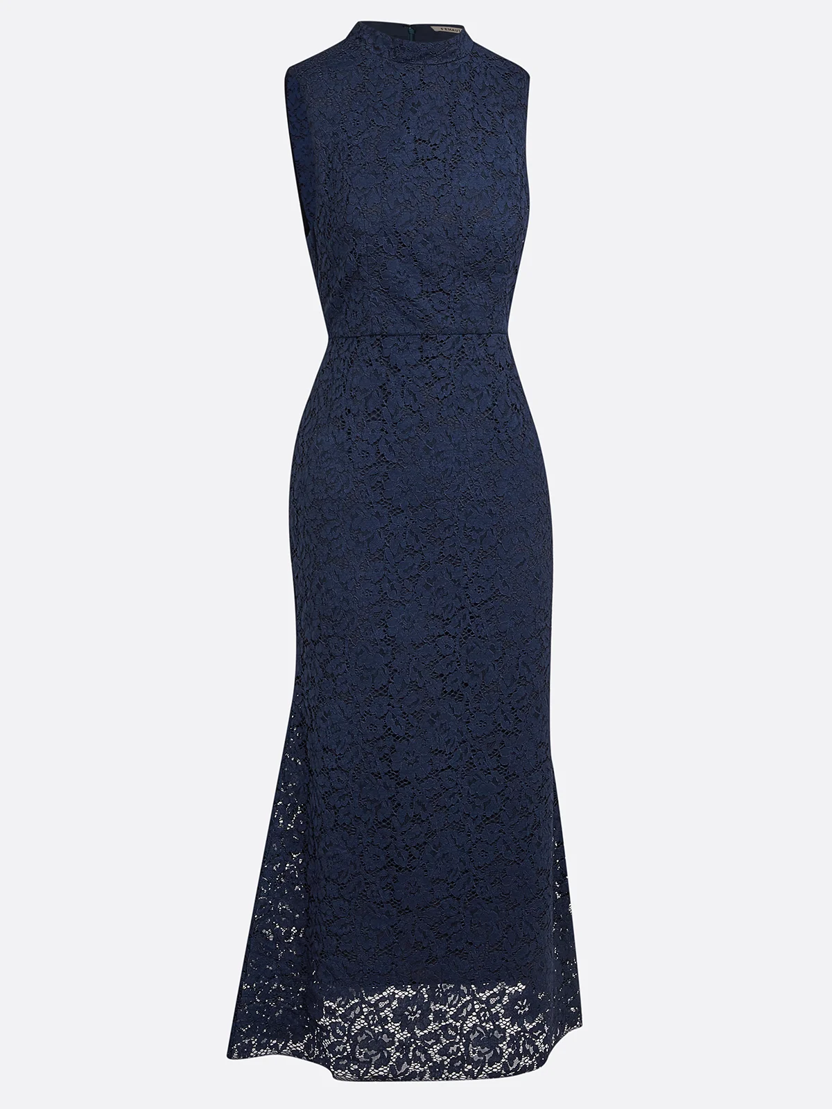 Purplish blue Lace Mock Neck Sleeveless Mermaid Maxi Dress