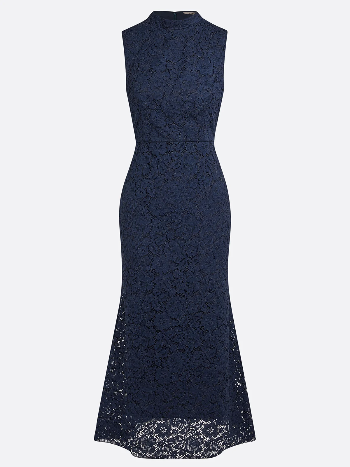 Purplish blue Lace Mock Neck Sleeveless Mermaid Maxi Dress