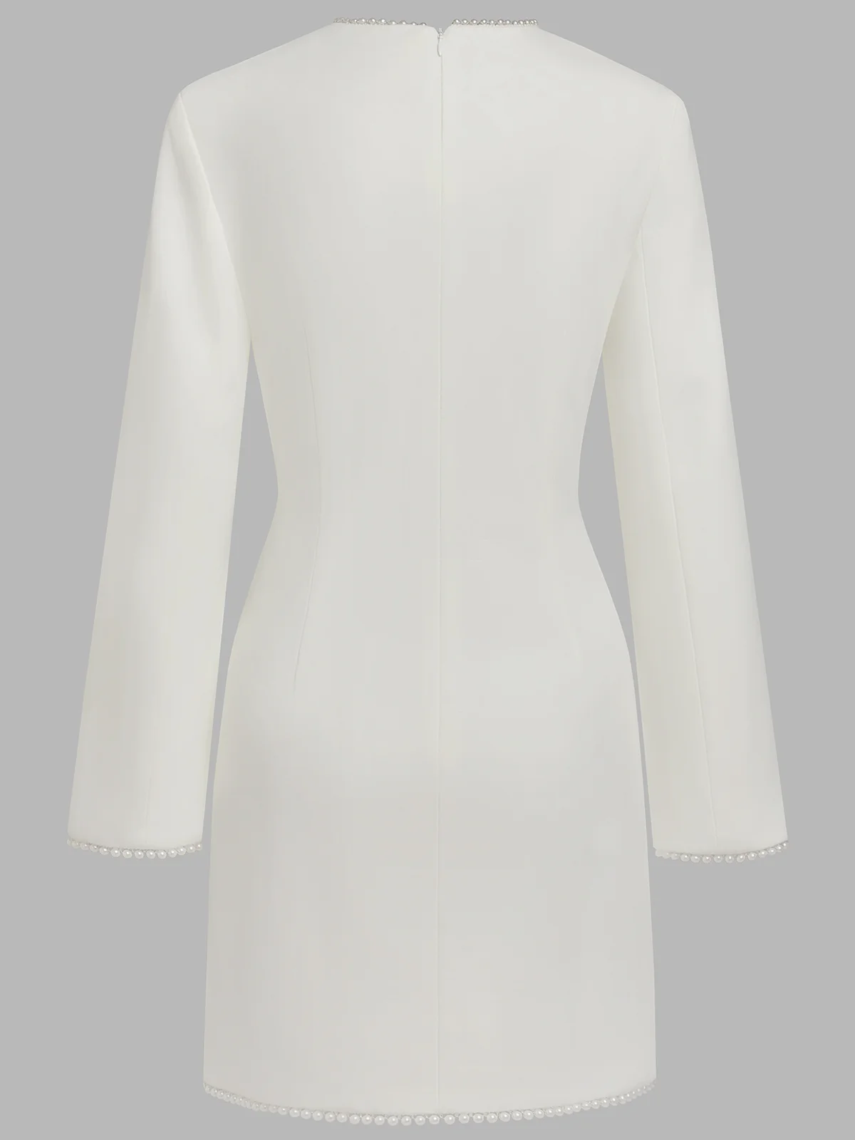 White Imitation Pearls Cut Out Classic Crew Neck Long Sleeve Shift Mini Dress