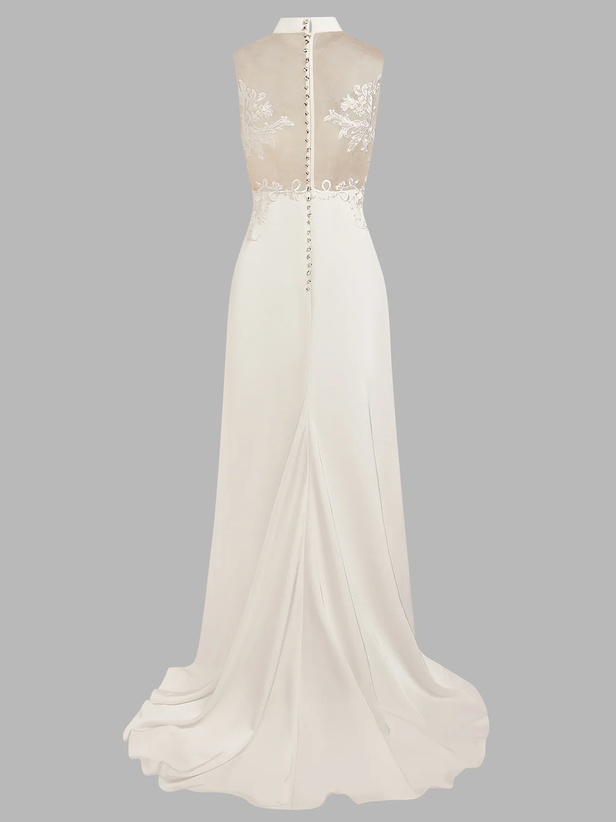 White Lace Hollow Out Bridal/Wedding Dress Stand Collar Sleeveless Sheath Gown Dress