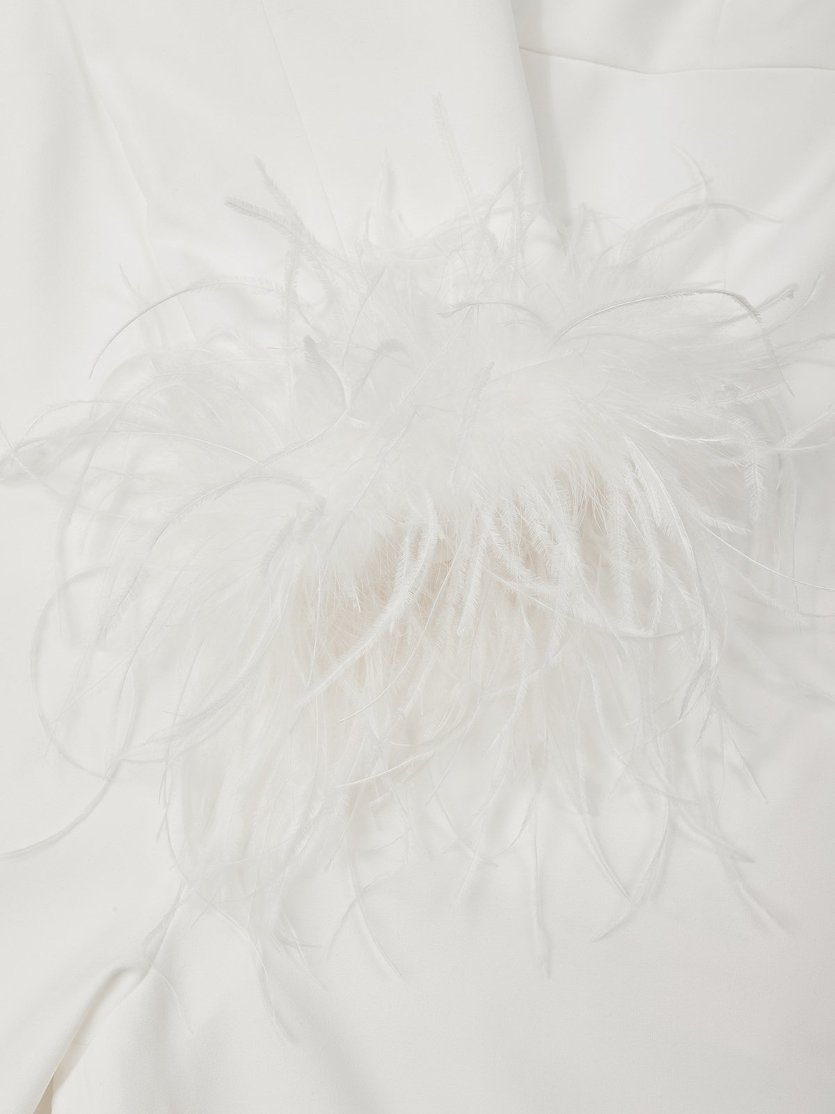 Women White Feather-trimmed Crew Neck Long Sleeve Dressy Jumpsuit