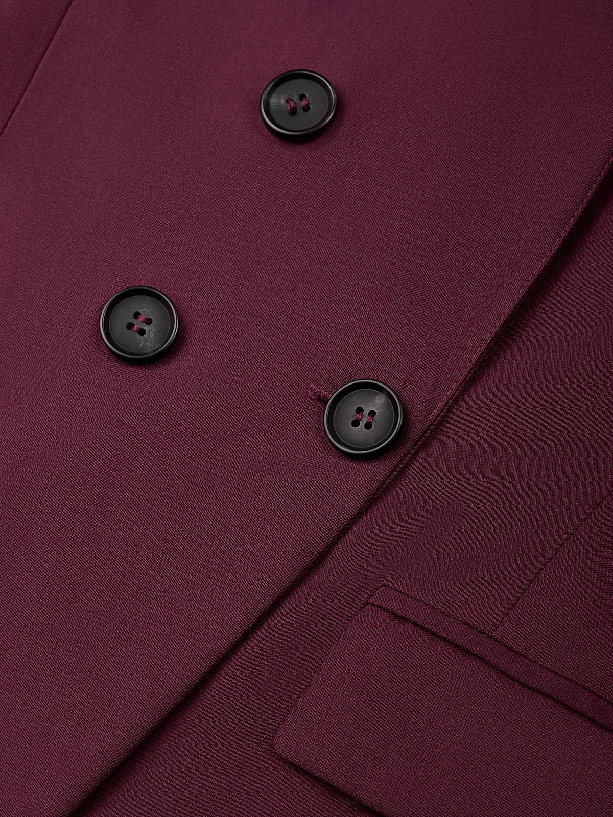 Women Wine Red Buckle Shoulder Pad Lapel Collar Long Sleeve Dressy Coat With Pants Two-Piece Set