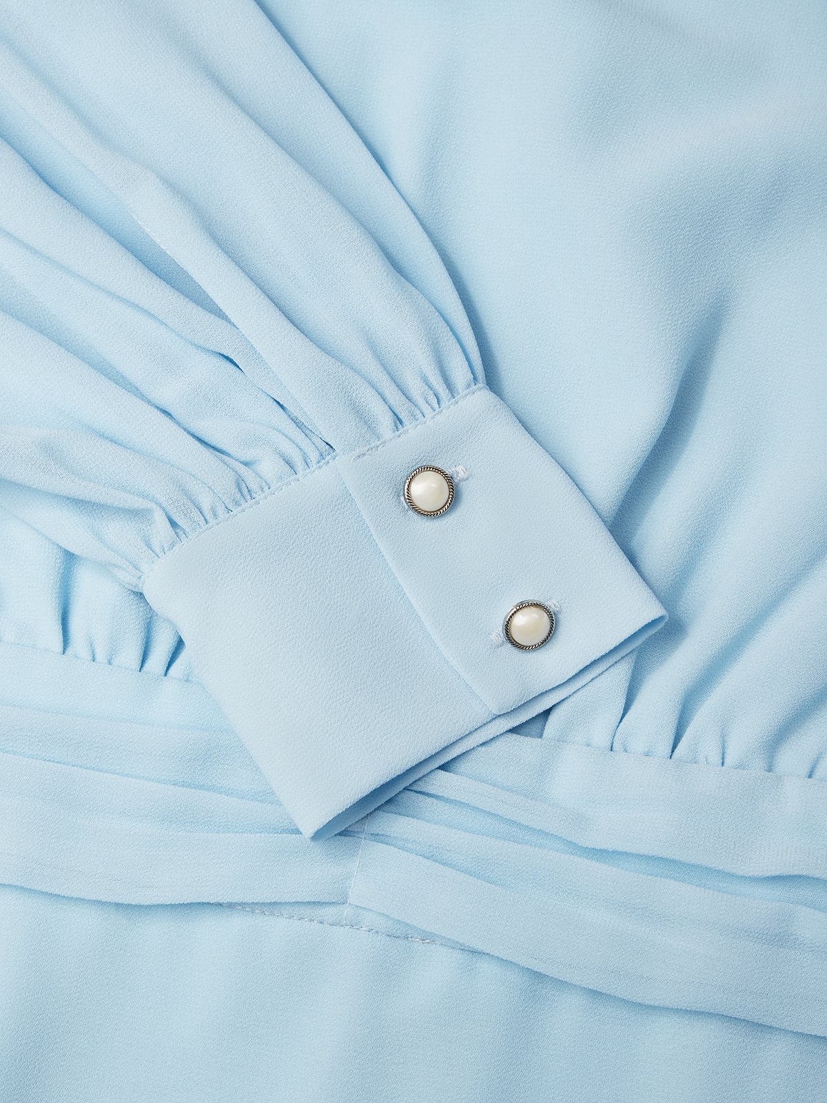 Light Blue Chiffon Mock Neck Long Sleeve Balloon Sleeve A-Line Maxi Dress