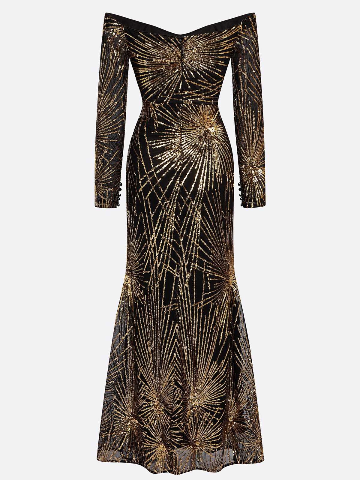 Golden-Black Off The Shoulder Gown Mermaid Sequin Dress