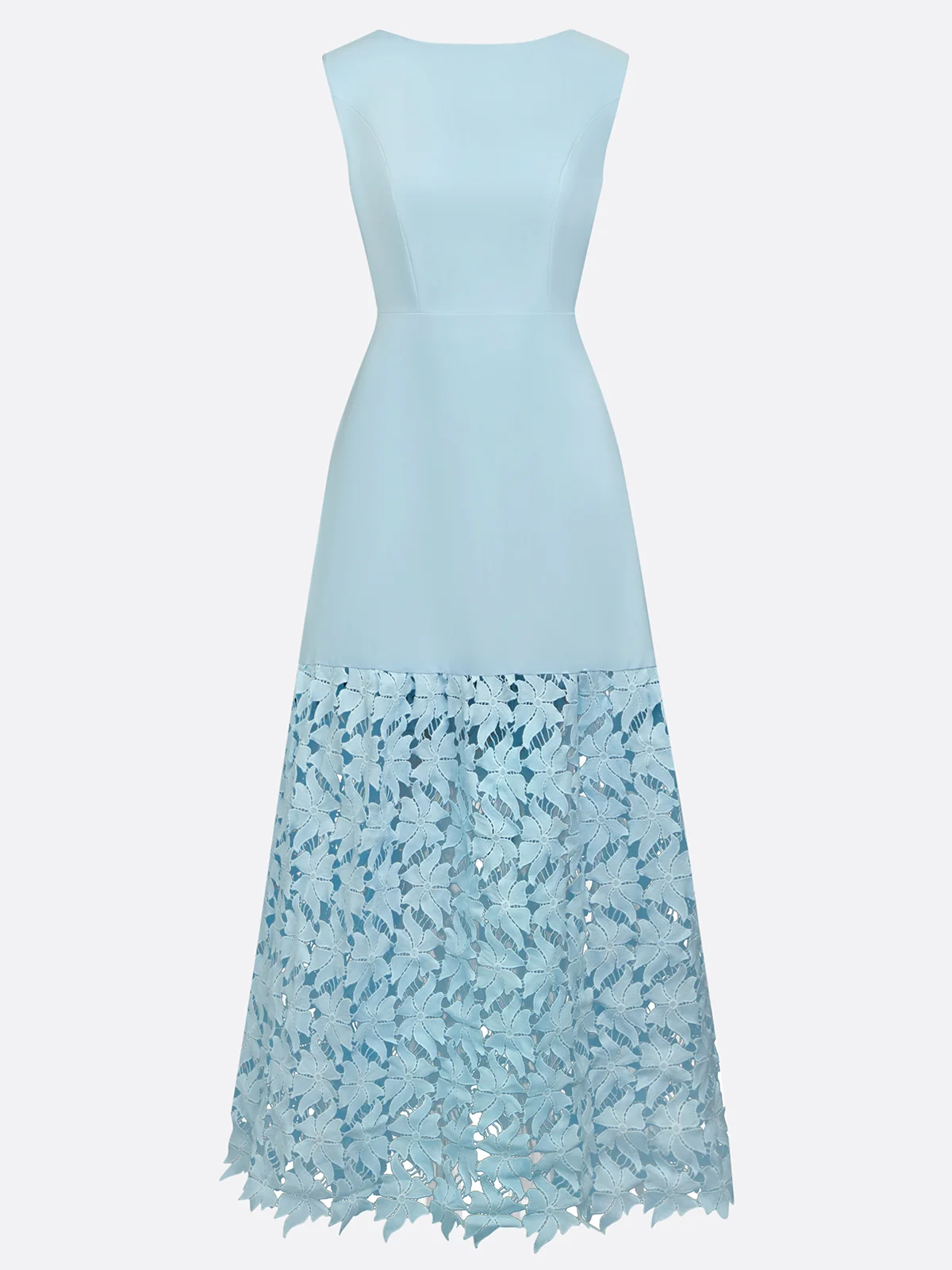 Light Blue Lace Classic Boat Neck Sleeveless A-Line Maxi Dress