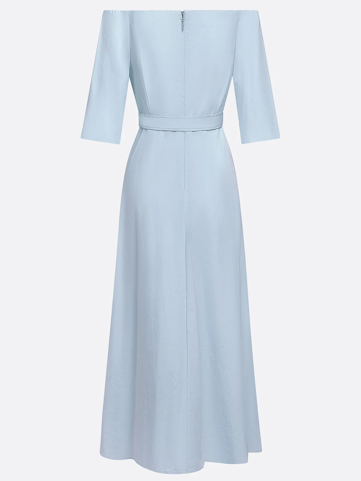 Light Blue Cotton Lyocell Off The Shoulder Half Sleeve A-Line Maxi Dress