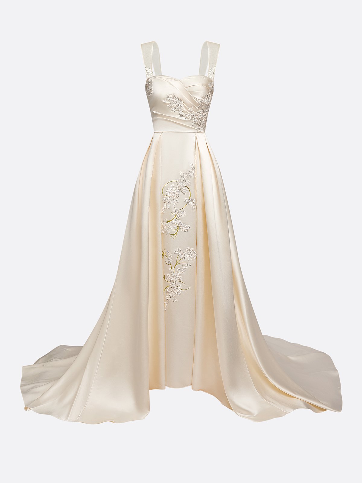 White Lace Embroidery Bridal/Wedding Dress Spaghetti Sleeveless A-Line Gown Dress